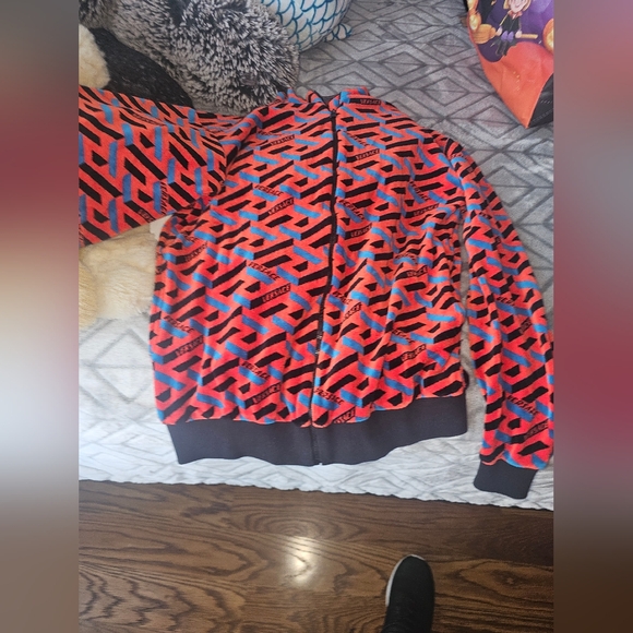 Versace Orange and Black Geometric Zip-Up Sweater Bomber